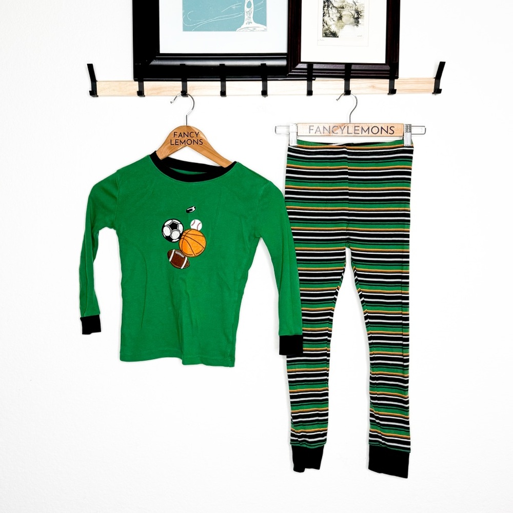 Boys Kirkland Signature Pajama Set Size 8 Green Sports Print Cotton PJs